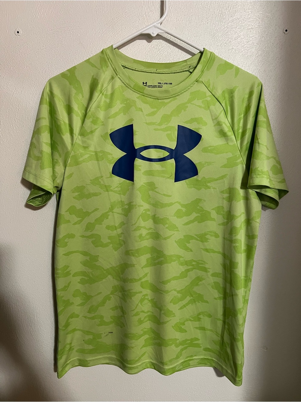 UNDER ARMOUR Classic Quick Dry Athletic Athleisure T Shirt Green Blue Boy's XL